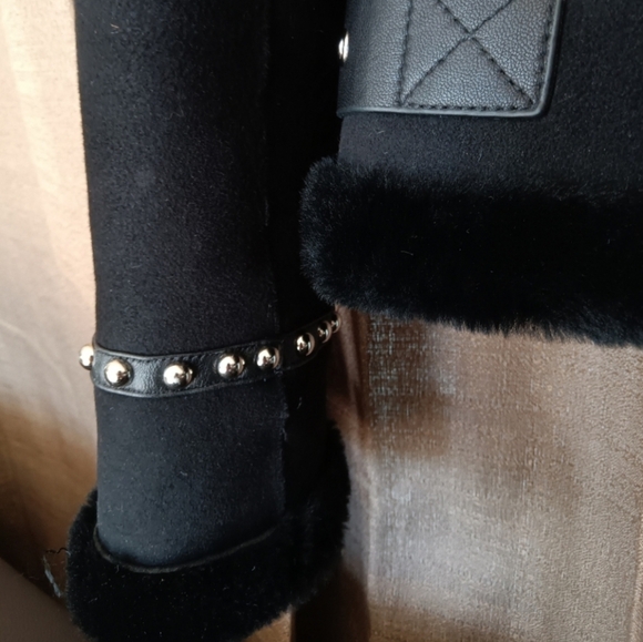 Givenchy Paris Black Shearling Wool Red Leather Studded Moto Jacket Size Medium - Picture 11 of 16